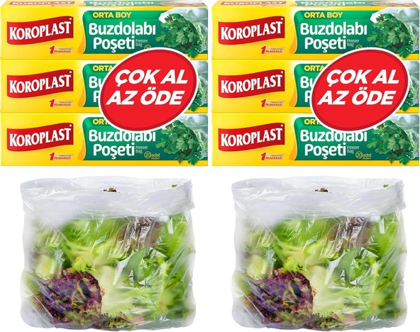 Koroplast 3'Lü Çok Al Az Öde Orta Boy 60'Lı Buzdolabı Poşeti (3 X 20 Adet) 2Li Paket ürün görseli 1