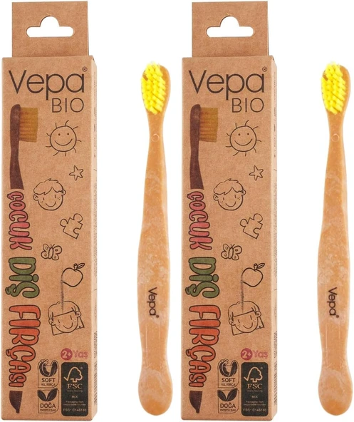 Vepa Bio Ahşap Çocuk Fırçası Kraft Kutu 2Li Paket ürün görseli 1