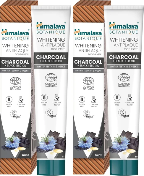 Himalaya Botanique Beyazlatıcı Plak Karşıtı Macunu 75 Ml | Ecocert Cosmos | Organik Aktif, Kömür, Çörek Otu Yağı | Florür Gluten İçermez (2 Paketi) ürün görseli 1