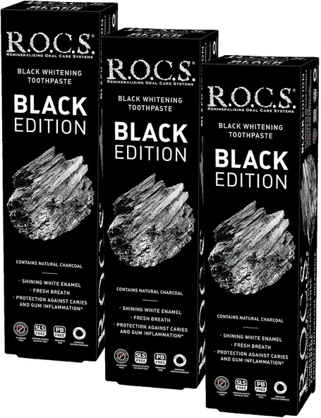 R.O.C.S. Black Edition Kömür Özlü Beyazlatıcı Macunu (1 X 74 G) (3 Paketi) ürün görseli 1