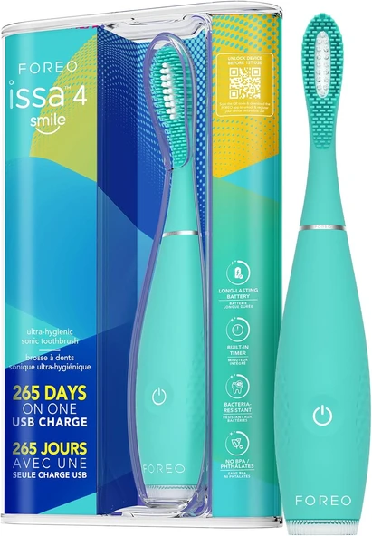 Foreo Issa 4 Smile Elektrikli Fırçası – Kompakt Seyahat Dostu, 4'Ü 1 Arada Hibrit Fırça Başlığı, Plaklara Karşı Dayanıklı - Yaz Gökyüzü ürün görseli 1