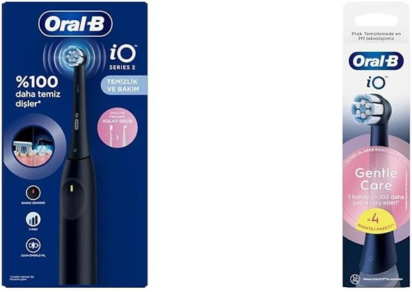 Io 2 Şarjlı Fırçası – Gece Siyahı + Io Gentle Care Siyah Fırçası Yedek Başlığı 4 Adet ürün görseli 1