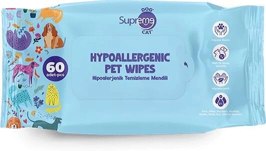 Supreme Dog Hipoalerjenik Temizleme Mendili Için Pati, Tüy Genel Temizlik Mendili 60 Adet ürün görseli 1