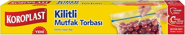 Kilitli Mutfak Torbası Büyük Boy 10'Lu 26X28 Cm, Tekrar Kullanılabilir & Hava Geçirmez, Dayanıklı Saklama Poşeti, Buzdolabı,Meyve & Sebze, Et, Tavuk, Balık, Sos & Sıvı Yiyecekler İçin ürün görseli 1