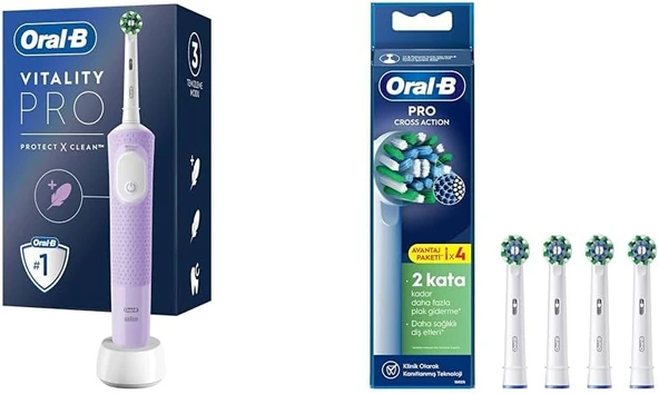 Şarjlı/Elektrikli Fırçası Vitality Lila Koruma Temizlik + Cross Action X-Filament Şarjlı Fırçası Yedek Başlığı 4 Adet ürün görseli 1