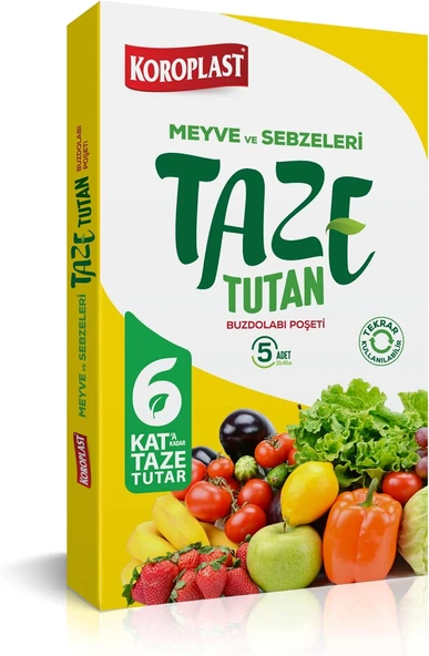 Koroplast Taze Tutan Buzdolabı Poşeti 5'Li Set, 30 Güne Kadar Taze Tutan Buzdolabı Torbası, Bpa İçermez, Meyve Sebze Saklama Torbası, Yemek Gıda Saklama Poşeti, Tekrar Kullanılabilir Buzdolabı Torbas ürün görseli 1