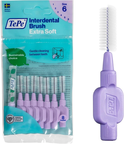 Tepe Arası Fırçalar Ekstra Yumuşak Mor (Iso Boyut 6: 1,1 Mm) / Özellikle Yumuşak Verimli Arası Temizlik Için / 1 X 8 Arası Fırça ürün görseli 1