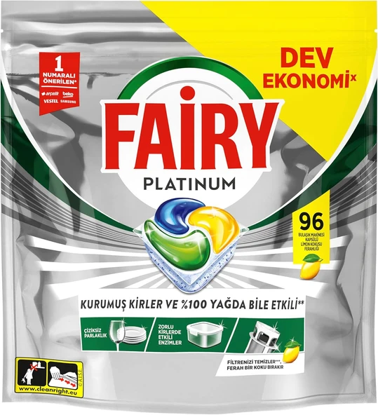 Platinum Bulaşık Makinesi Deterjanı Kapsülü/Tableti 96 Yıkama Limon Kokulu ürün görseli 1
