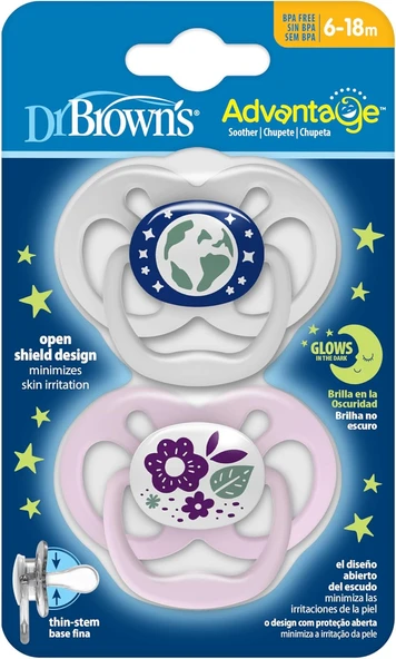 Dr. Brown'S Advantage Yalancı Emzik Gece Parlayan Mor Doğa - 2. Evre Pembe, 2'Li ürün görseli 1