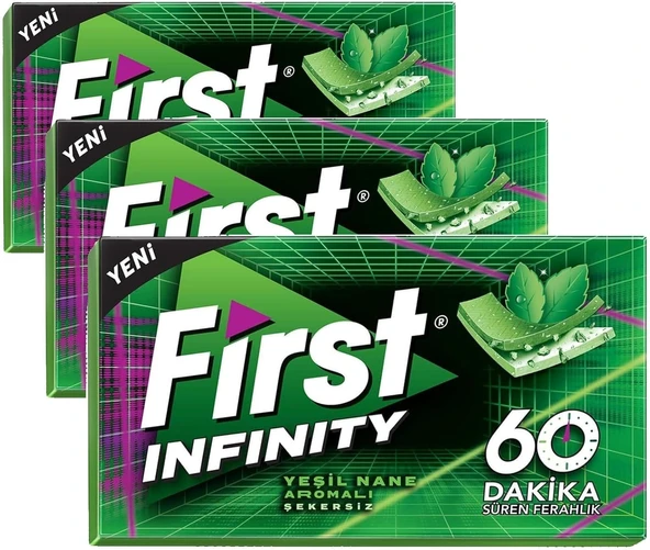 First Infinity 60 Dk Yeşil Nane Aromalı Şekersiz Sakız 27 Gr (3 Paketi) ürün görseli 1