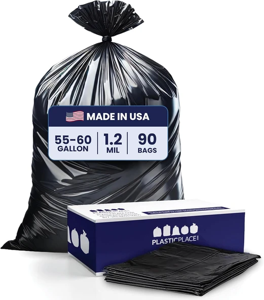 Plasticplace T55129Bk 55-60 Galon Torbası 1,2 Mil - Siyah Kutusu Astarları - 35" X 54" (90 Adet) ürün görseli 1