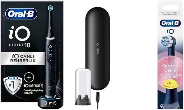 Io Sense Ile Io - 10 Siyah Elektrikli/Şarjlı Fırçası + Io Gentle Care Siyah Fırçası Yedek Başlığı 4 Adet ürün görseli 1