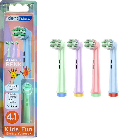 Denthauz Kids Fun - Narin Yumuşak Uyumlu Fırçası Başlığı - 4 Adet Yedek Başlık ürün görseli 1