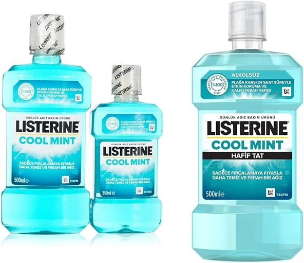 Listerine Coolmint Ağız Bakım Suyu 500 Ml 250 Ml Listerine Breath Freshening Ağız Bakım Ürünü, Cool Mint, Hafif Tat, 500Ml ürün görseli 1