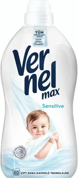 Vernel Sensitive Alerjik Ciltler Için Boya İçermeyen 60 Yıkama Konsantre Çamaşır Yumuşatıcısı (1 X 1440 Ml) ürün görseli 1