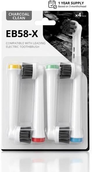 Eb58-X Aktif Kömürlü Fırçası Yedek Başlığı, Ile Uyumlu, Doğal Beyazlatma, Derin Plak Temizliği, 4'Lü Paket ürün görseli 1