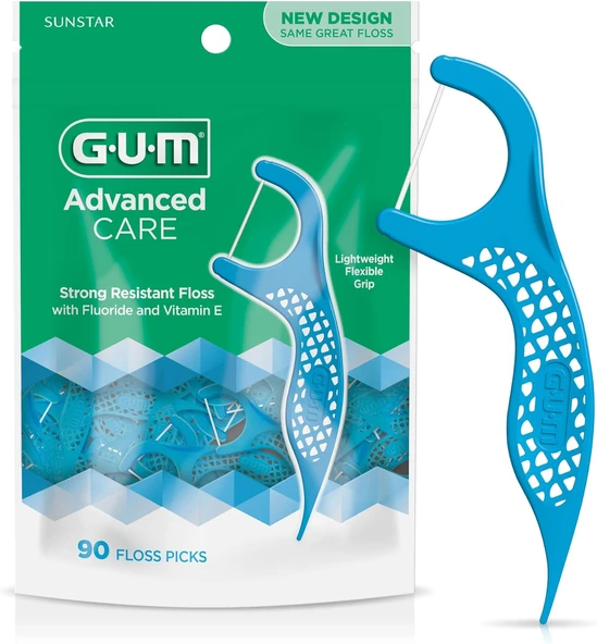 Gum - 888Df Advanced Care Flossers, Fresh Mint Dental String Floss Picks, E Vitamini Florür, 90 Adet ürün görseli 1