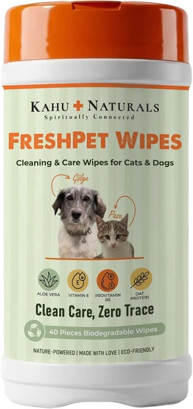 Kahu Naturals Pati, Tüy, Vücut Temizleme Mendili, Köpek, Doğada Çözünür, Aloe Vera, E B5, Yulaf Proteini, 40 Adet ürün görseli 1