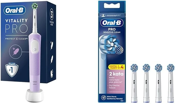 Şarjlı/Elektrikli Fırçası Vitality Lila Koruma Temizlik + Sensitive X-Filament Şarjlı Fırçası Yedek Başlığı 4 Adet ürün görseli 1
