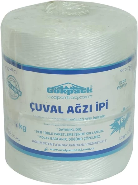 Gökpack Çuval Ağzı İpi Yüzde 100 Fibrilizeli Naylon İp Beyaz 1000 Gr 1 Adet ürün görseli 1