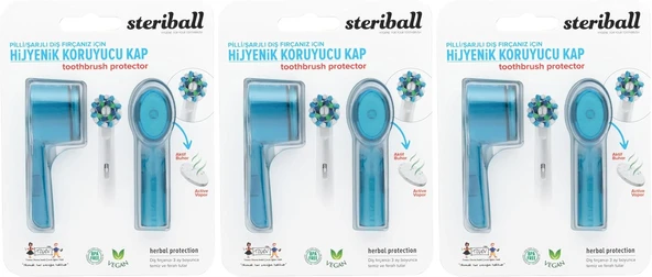Steriball Şarjli Pi̇lli̇ Di̇ş Firçalari İçi̇n Hi̇jyeni̇k Di̇ş Firçasi Koruma Kabi-2'Li̇ Mavi̇ (3 Paketi) ürün görseli 1