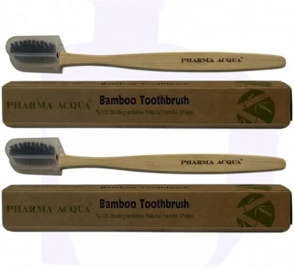Pharma Acqua Bambu Fırçası, Yumuşak Kıllar,%100 Biyobozunur Doğal Sap, 2'Li Paket ürün görseli 1