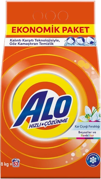 Alo 8 Kg Kar Çiçeği Ferahlğı Beyazlar Renkliler Hızlı Çözülme Toz Deterjan ürün görseli 1