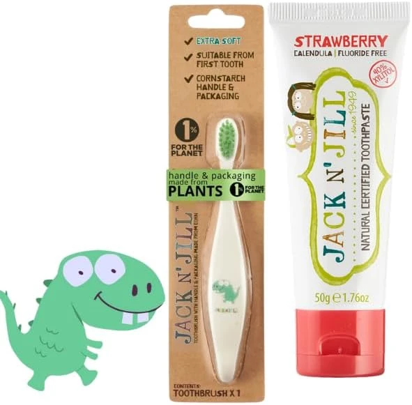 N' Jıll N Jill Bebek Çocuk Seti (Dino Fırçası + Çilek Aromalı Macun 50G) ürün görseli 1