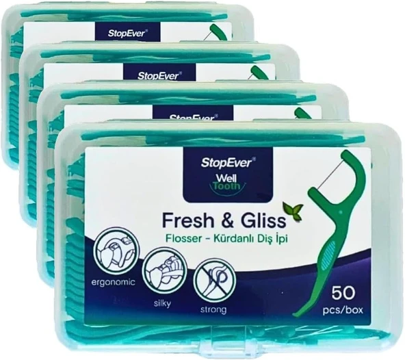 Stopever Fresh & Gliss Kürdanlı İpi 3'Lü Paket (150 Adet) | Nane Aromalı | Arası Temizliği, Ağız Hijyeni Günlük Kullanım Için İdeal | Plastik Kutulu Taşıma Kılıflı Hediyeli (4 Paketi) ürün görseli 1