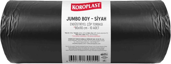 Endüstriyel Torbası Boy Siyah 10’Lu 80X110 Cm, Yırtılmaya Dayanıklı, Boy Poşeti, Çift Katlı, Geri Dönüştürülebilir, Fabrika, İnşaat, Depo, Kafe, Otel, Hastane, Bahçe ürün görseli 1