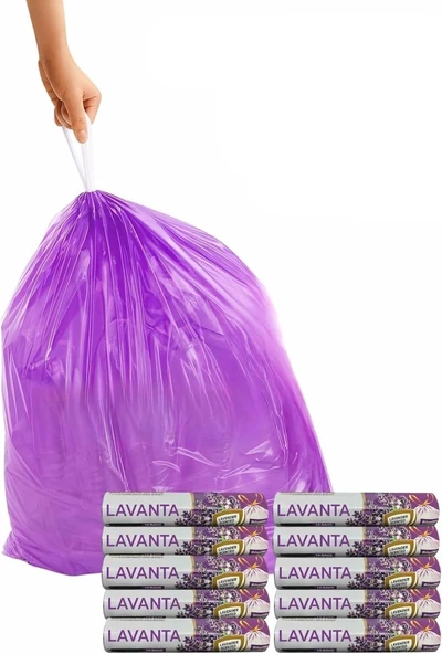 Arvale Büyük Boy 65X70 Lavanta Kokulu Büzgülü Poşeti 100 Adet (10 Paket) Torbası 60 Litre ürün görseli 1