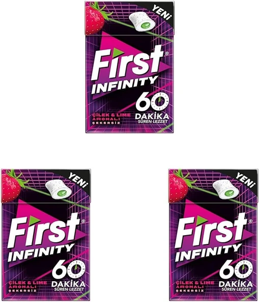 First Infinity 60 Dk Çilek - Lime Aromalı Fliptop Şekersiz Draje Sakız 19,5 Gr 3Lü Paket ürün görseli 1