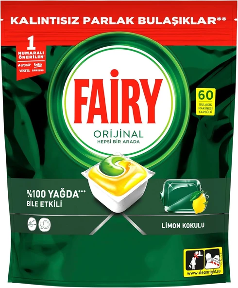 Hepsi Bir Arada Bulaşık Makinesi Deterjanı Kapsülü/Tableti 60 Yıkama Limon Kokulu ürün görseli 1