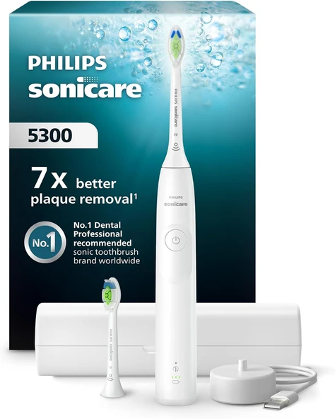 Sonicare 5300 Şarjlı Fırçası, 21 Gün Şarj, 7 Kat Plak Temizliği, Basınç Sensörü, 2 Mod, Seyahat Kabı, 2 Başlık, Beyaz, Hx7108/03 ürün görseli 1
