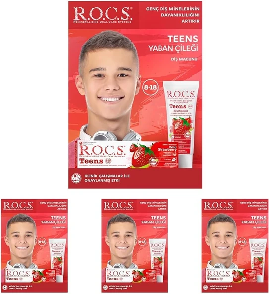 R.O.C.S. Teen 8-18 Yaş Yaban Çileği Tadında Macunu 1 Paket(1 X 74 G) (4 Paketi) ürün görseli 1