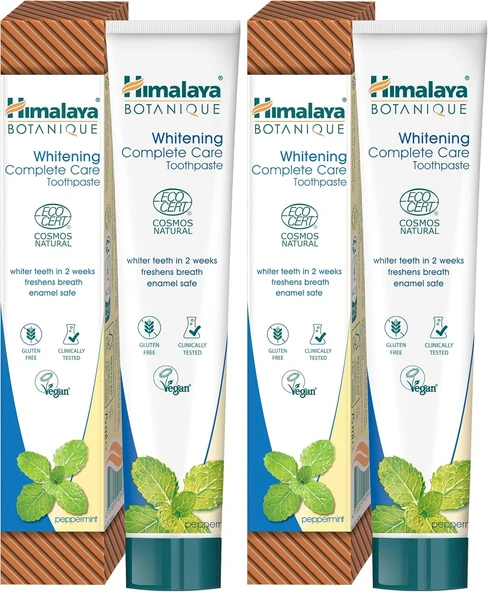 Himalaya Botanique Beyazlatıcı Komple Bakım Macunu 75Ml | Ecocert Cosmos | Organik Aktif, Nane Aromalı | Daha Beyaz Dişler, Daha Ferah Nefes | Florür & Gluten İçermez (2 Paketi) ürün görseli 1