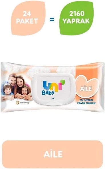 Uni Baby Aile Islak Mendil 24X90 960 Yaprak ürün görseli 1