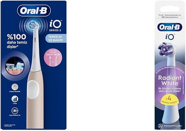 Io 2 Şarjlı Fırçası - Pembe + Io Radiant White Beyaz Fırçası Yedek Başlığı 4 Adet ürün görseli 1