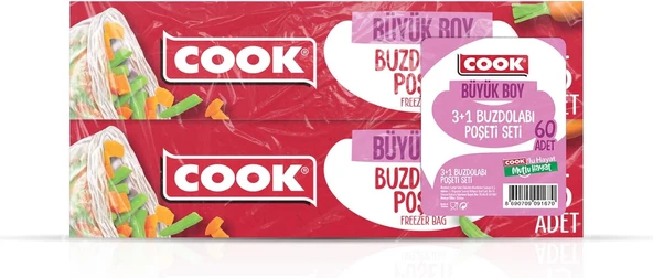 Cook Buzdolabı Poşeti 3+1 Ekonomik Paket Büyük Boy 30 X 45 Cm, 60 Yaprak, 4 Paket ürün görseli 1