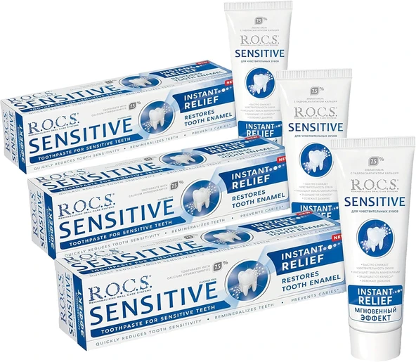 R.O.C.S. Rocs Sensitive Instant Relief - Anında Ferahlık Florürsüz Macunu 75 Ml (3 Paketi) ürün görseli 1