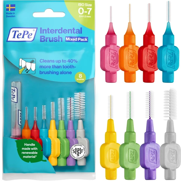 Tepe İnterdental Fırça Karışık Iso Boyutu 0-7 (0,4-1,3 Mm) / Arası Boşlukların Kolay Derinlemesine Temizlenmesi Için / 1 X 8 Interdental Fırça ürün görseli 1