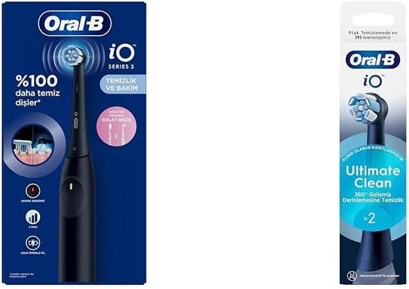 Io 2 Şarjlı Fırçası – Gece Siyahı + Io Ultimate Clean Siyah Fırçası Yedek Başlığı 2 Adet ürün görseli 1