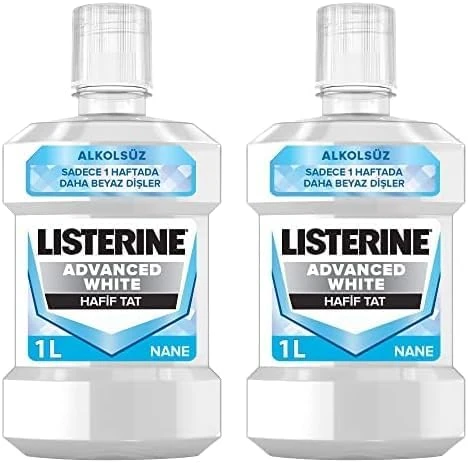 Listerine, Advanced White Ağız Bakım Ürünü, Zorlu Lekeleri Giderir, Hafif Tat, Sıfır Alkol, Name Aromalı, 1000Ml 2Li Paket ürün görseli 1