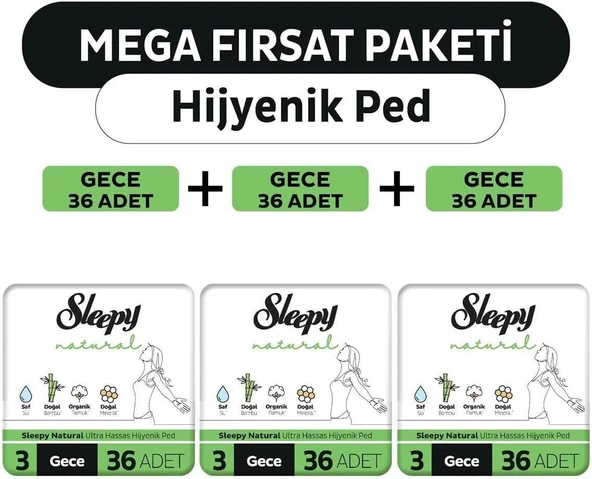 Hassas Hijyenik Ped Mega Fırsat Paketi Gece 108 Adet ürün görseli 1