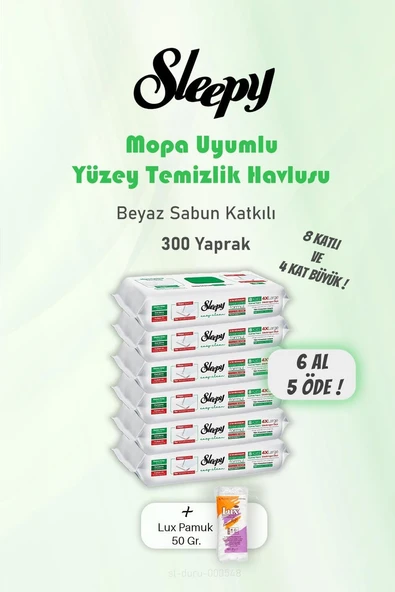 Sleepy 300 Yaprak 6 Al 5 Öde Beyaz Sabunlu Yer Temizlik Havlusu Pamuk ürün görseli 1