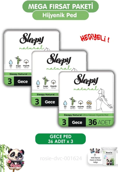 Sleepy Hassas Hijyenik Ped Gece 108 Adet Ped Rosie ürün görseli 1