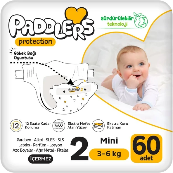 Paddlers Protection Bebek Bezi 2 Numara Mini (3-6 Kg) 60 Adet Paket ürün görseli 1