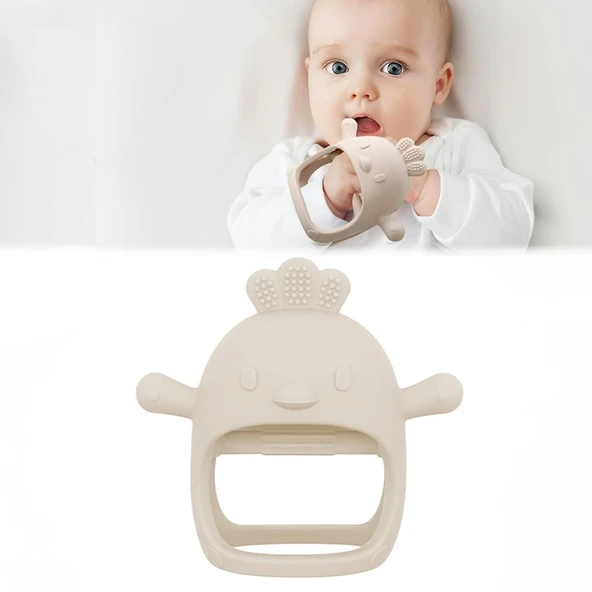 Meleni Baby Silikon Bebek Kaşıyıcı - Kaşıma Eldiveni Yenidoğan Dişlik Bej ürün görseli 1