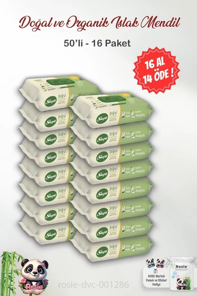 16 Al 14 Öde Sleepy Doğal Organik Islak Mendil 50'Li Rosie ürün görseli 1