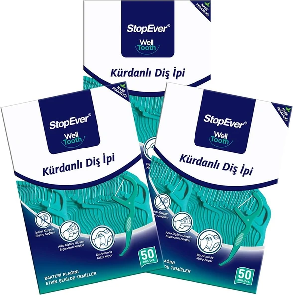 Stopever Well Tooth Kürdanlı İpi 3'Lü Paket | Nane Aromalı | 150 Adet (3 X 50) | Arası Temizliği, Ağız Hijyeni Günlük Kullanım Için İdeal ürün görseli 1